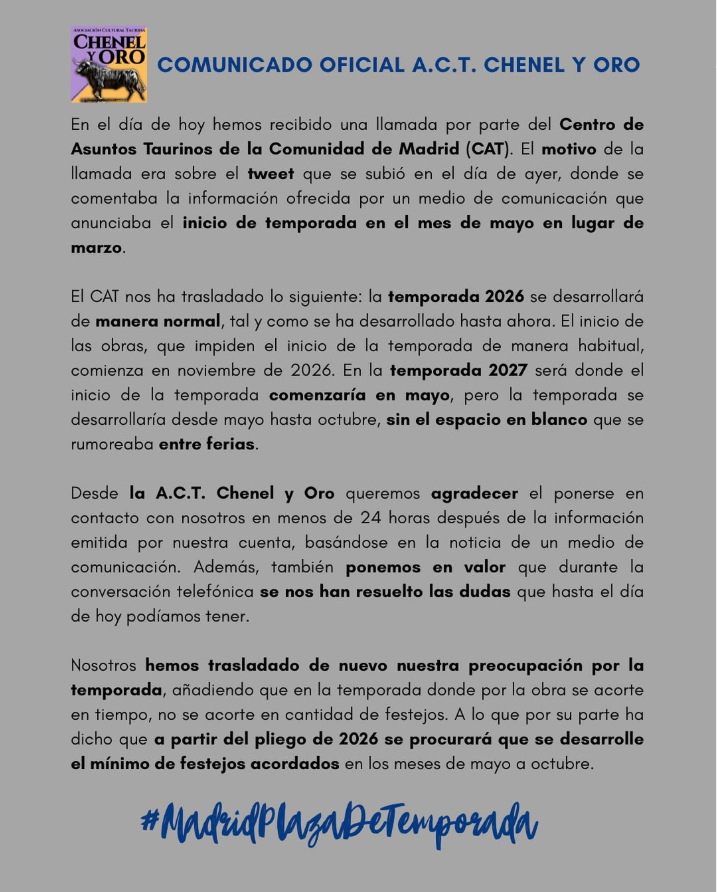 comunicado madrid plaza de temporada