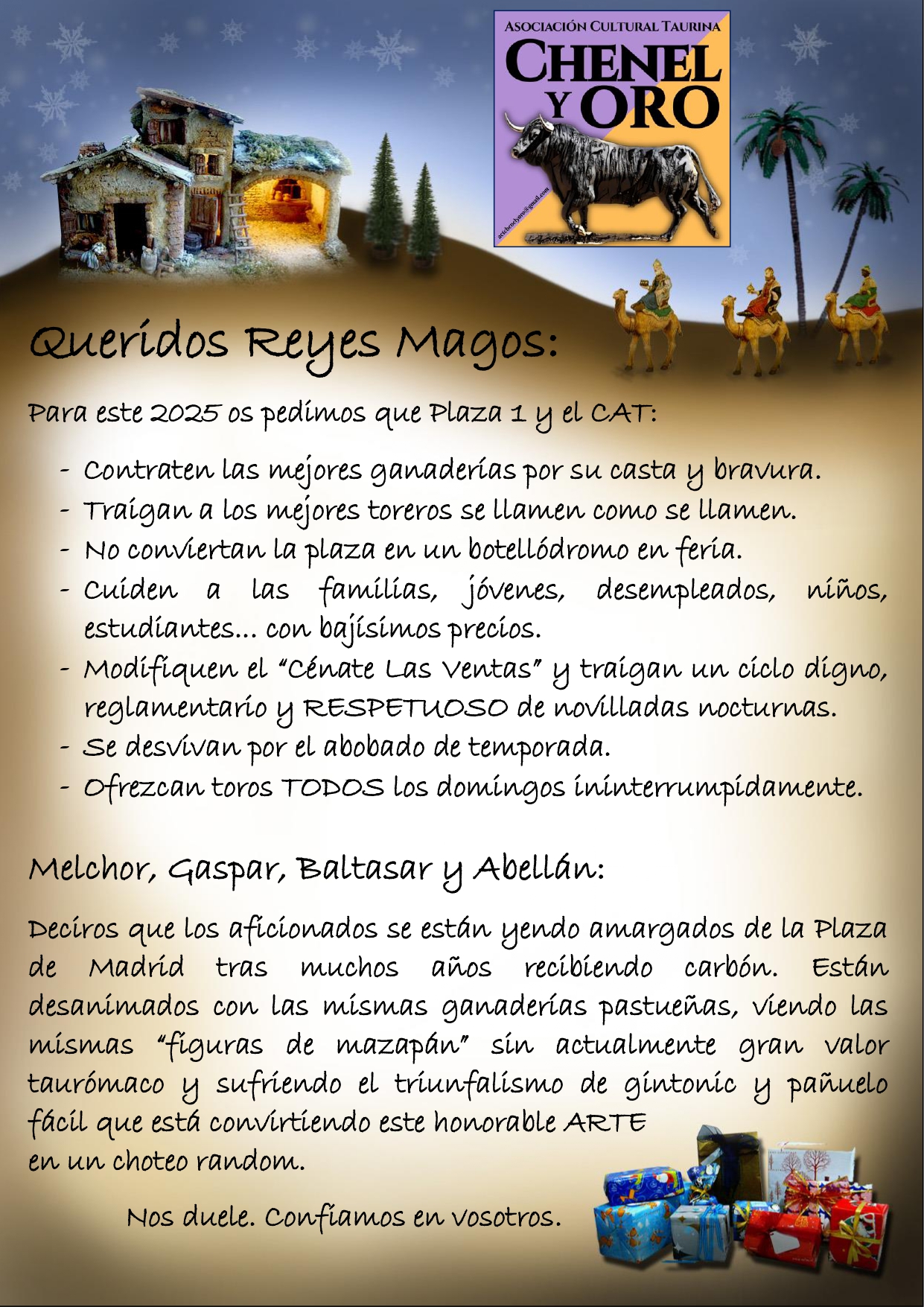 carta reyes chenel y oro